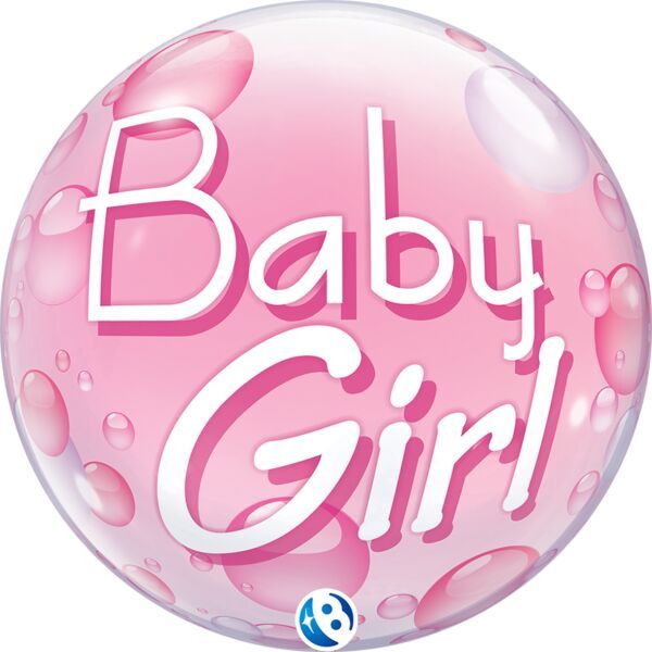 Bubble Baby Girl Pink - 22" Helium Filled Bubble Balloon, Ribbon