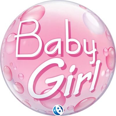 Bubble Baby Girl Pink - 22" Helium Filled Bubble Balloon, Ribbon