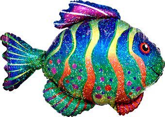 Colorful Fish - 33" Helium Filled Foil Balloon, Ribbon
