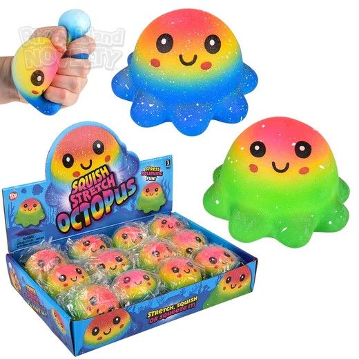Rainbow Octopus Squish And Stretch 3.5" - 12 Ct Box