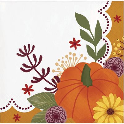 Petals and Pumpkins Beverage Napkins 16 Ct