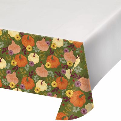 Petals and Pumpkins Paper Table Cover 54"x96" 1 Ct