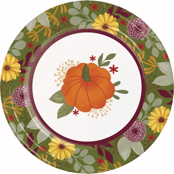 Petals and Pumpkins 7" Paper Plates 8 Ct