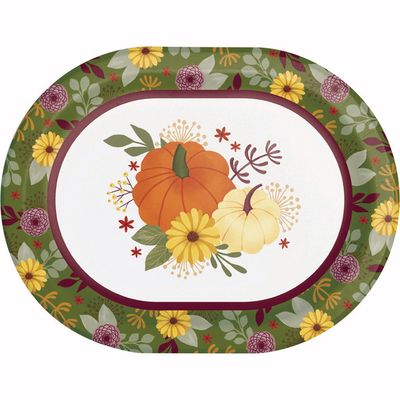 Petals and Pumpkins 12" Oval Paper Plates 8 Ct