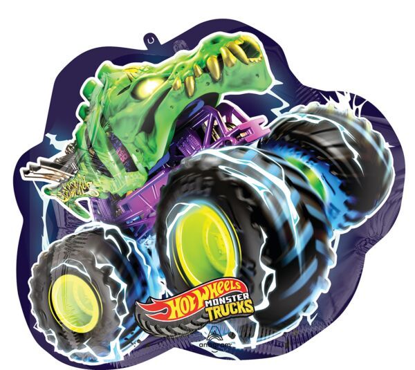 Hot Wheels Monster Trucks - 23" Helium Filled Foil Shaped Balloon, Ribbon