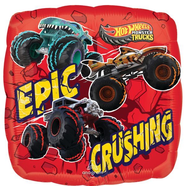 Hot Wheels Monster Trucks - 17" Helium Filled Foil Shaped Balloon, Ribbon