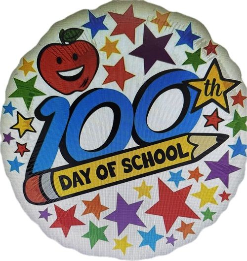 100th Day of School - 17" Helium Filled Foil Balloon, Ribbon