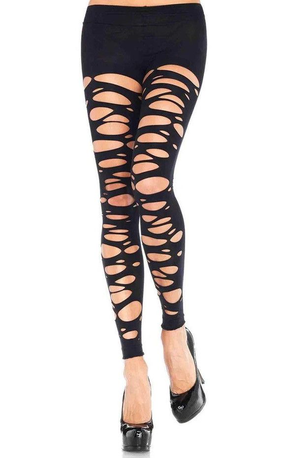 Tattered Footless Tights - Black