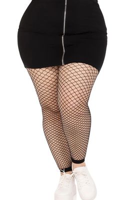 Plus Size Industrial Net Footless Tights - Black