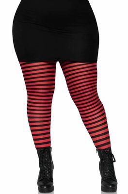 Plus Size Nylon Striped Tights - Black/Red