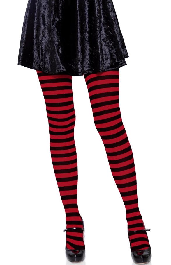 Nylon Striped Tights - Black/Red