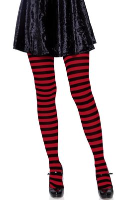 Nylon Striped Tights - Black/Red