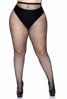 Plus Size Nylon Fishnet Tights - Black