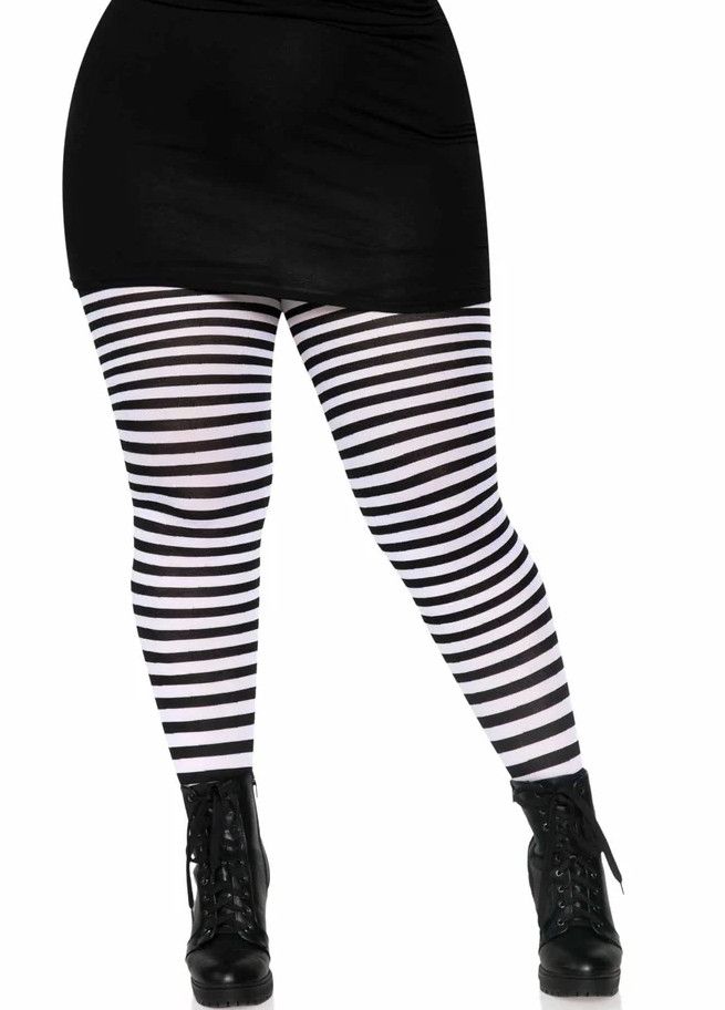 Plus Size Nylon Striped Tights - Black/White