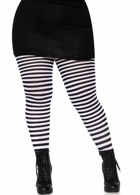 Plus Size Nylon Striped Tights - Black/White