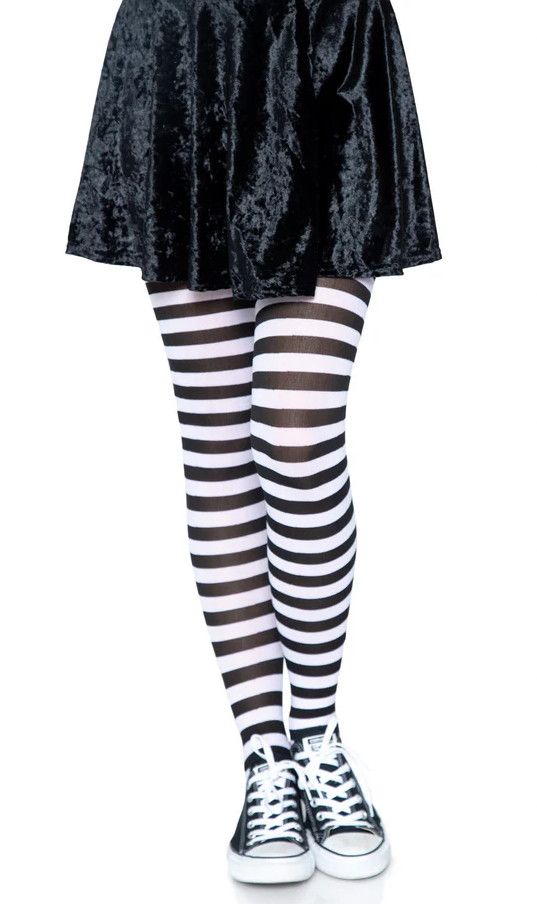 Nylon Striped Tights - Black/White
