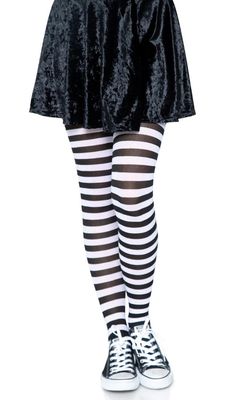 Nylon Striped Tights - Black/White