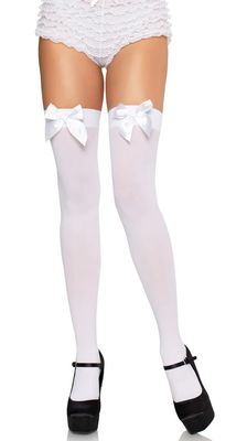 Opaque Thigh Highs w/ Satin Bow - White