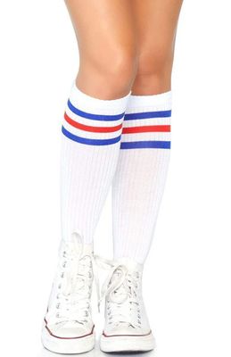 Athletic Striped Knee Highs -White/Black