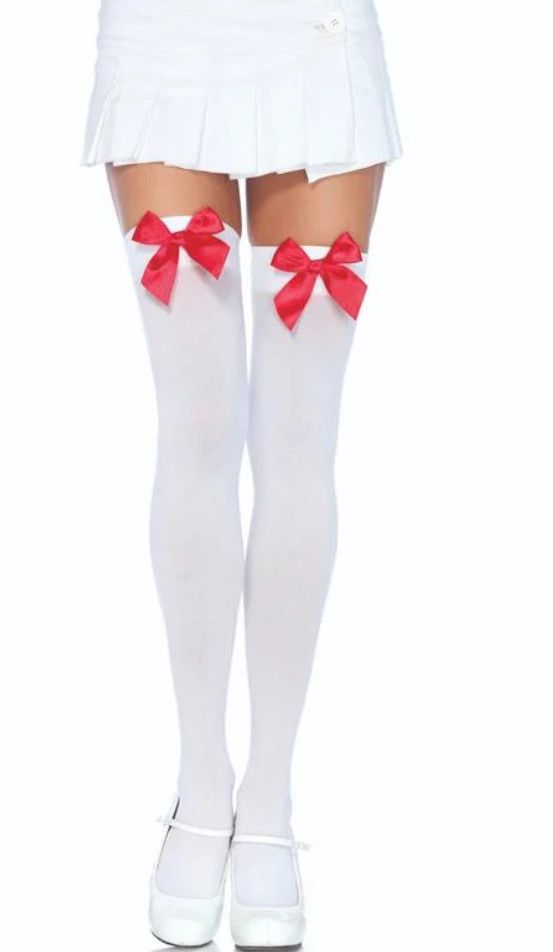 Opaque Thigh Highs w/ Satin Bow - W/R