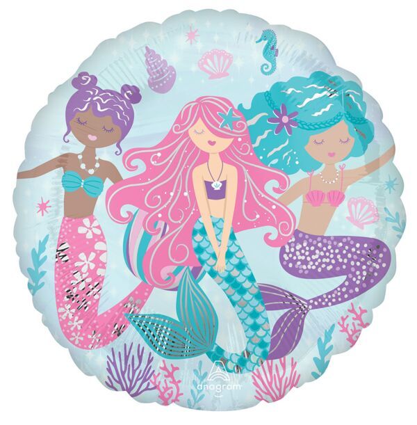 Shimmering Mermaid - 17" Helium Filled Foil Balloon, Ribbon