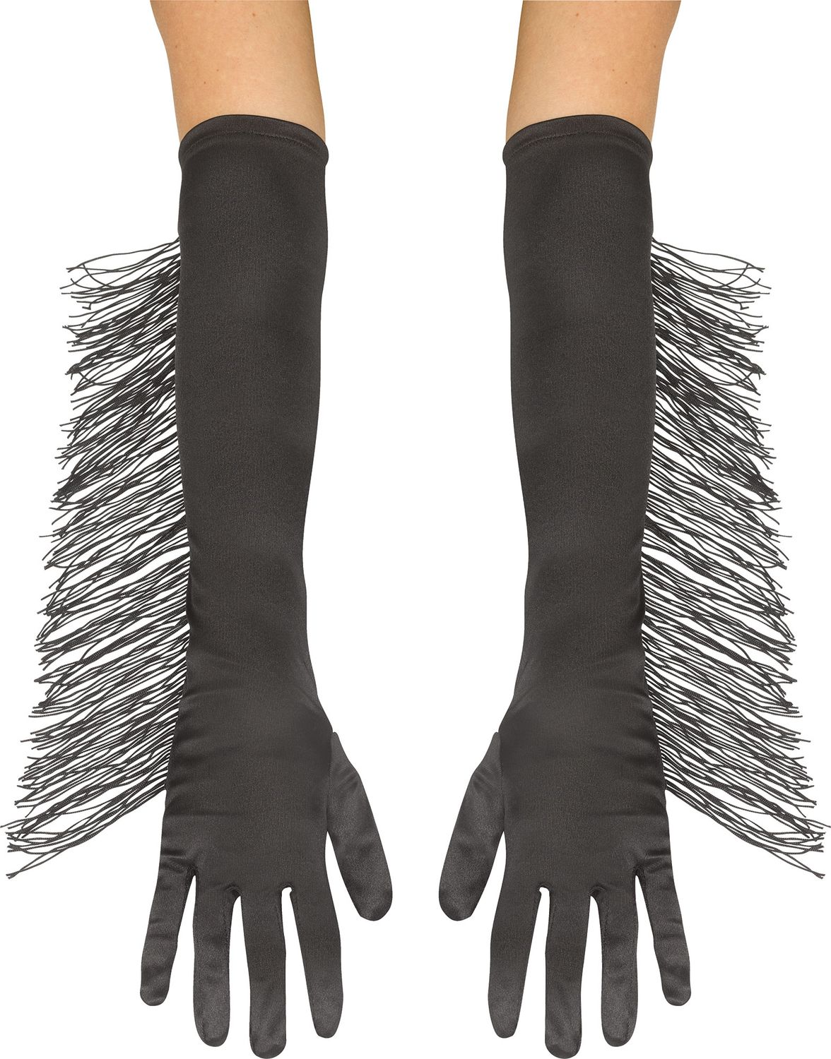 Long Fringe Gloves -, Color: Black