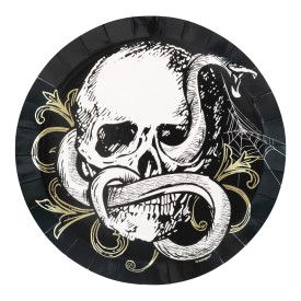 Sketchy Skull Shallow  7" Dessert Plates 8ct - Foil Stamping