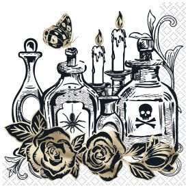 Sketchy Skull Beverage Napkins 16ct - Foil Stamping