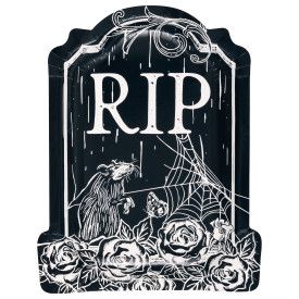 Sketchy Skull "RIP" Tombstone-Shaped 9" Plates, 8ct