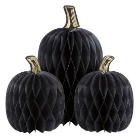 Pumpkin Shaped Honeycomb Tissue Centerpieces with Foil Stems 3ct