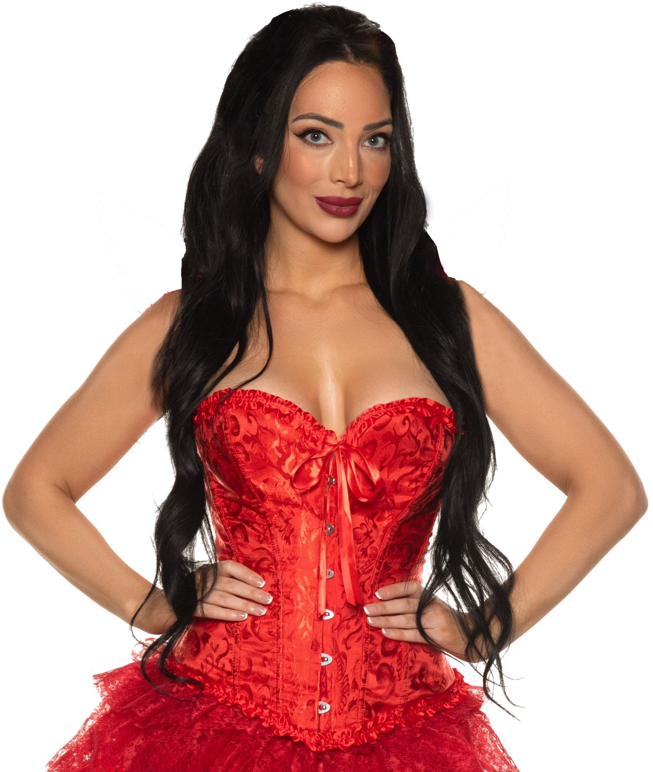Lace Brocade Corset-Red, Size: Large