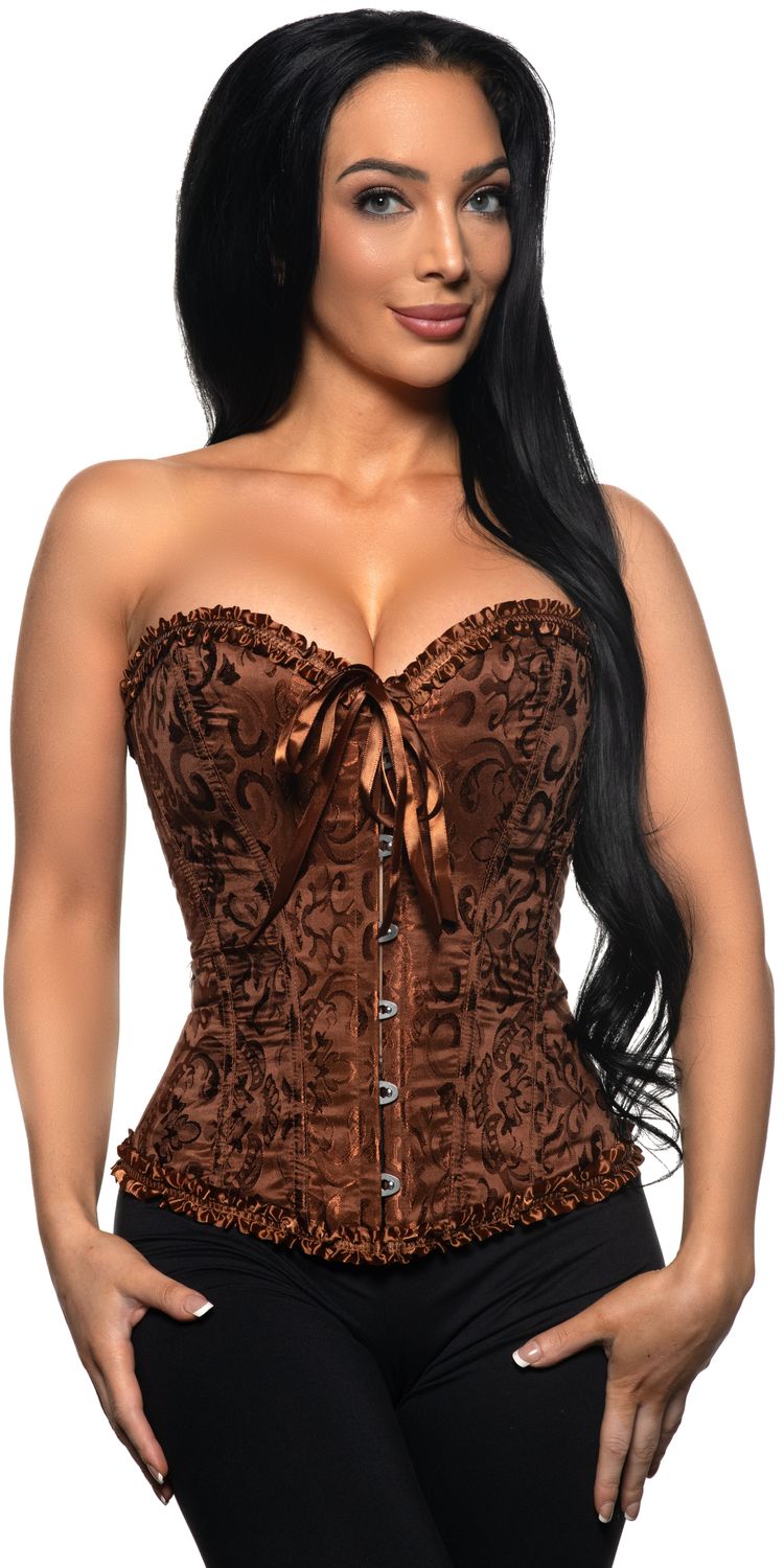 Lace Brocade Corset-Brown