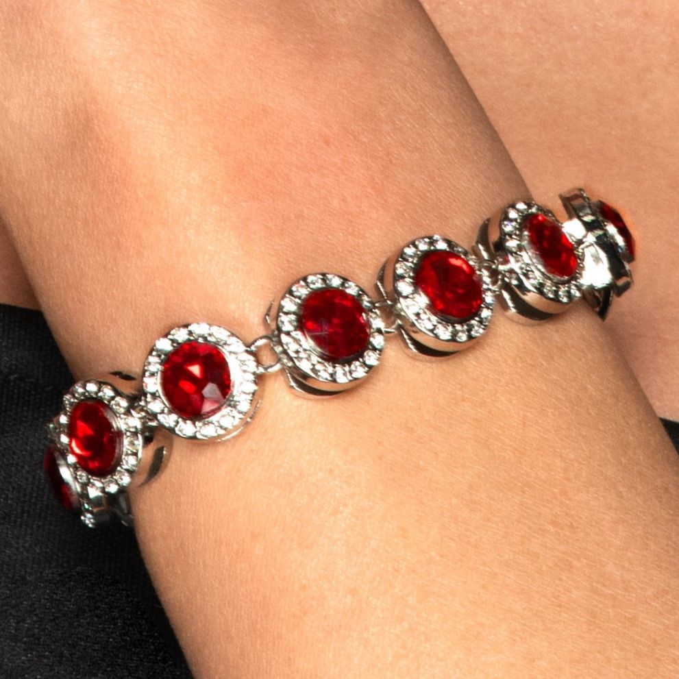 Jeweled Bracelet- Silver Red Stones