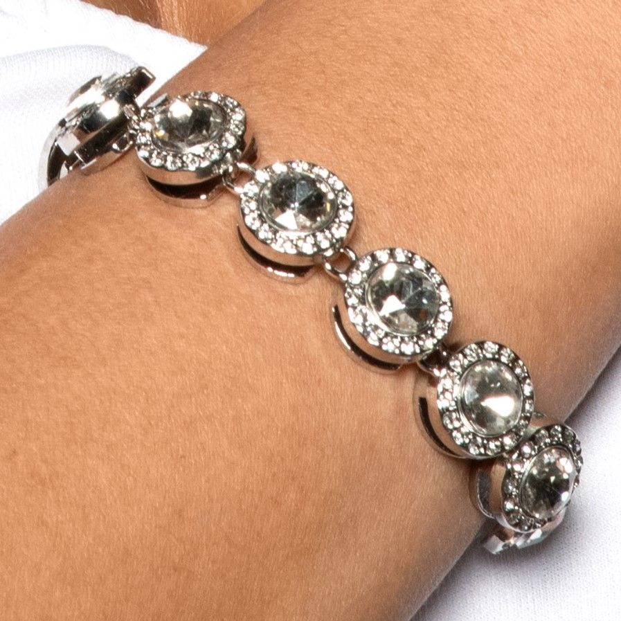 Jeweled Bracelet- Silver Clear Stones