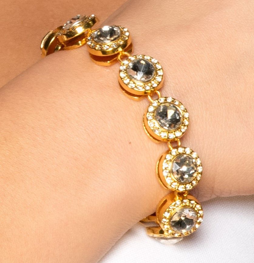 Jeweled Bracelet- Gold Clear Stones