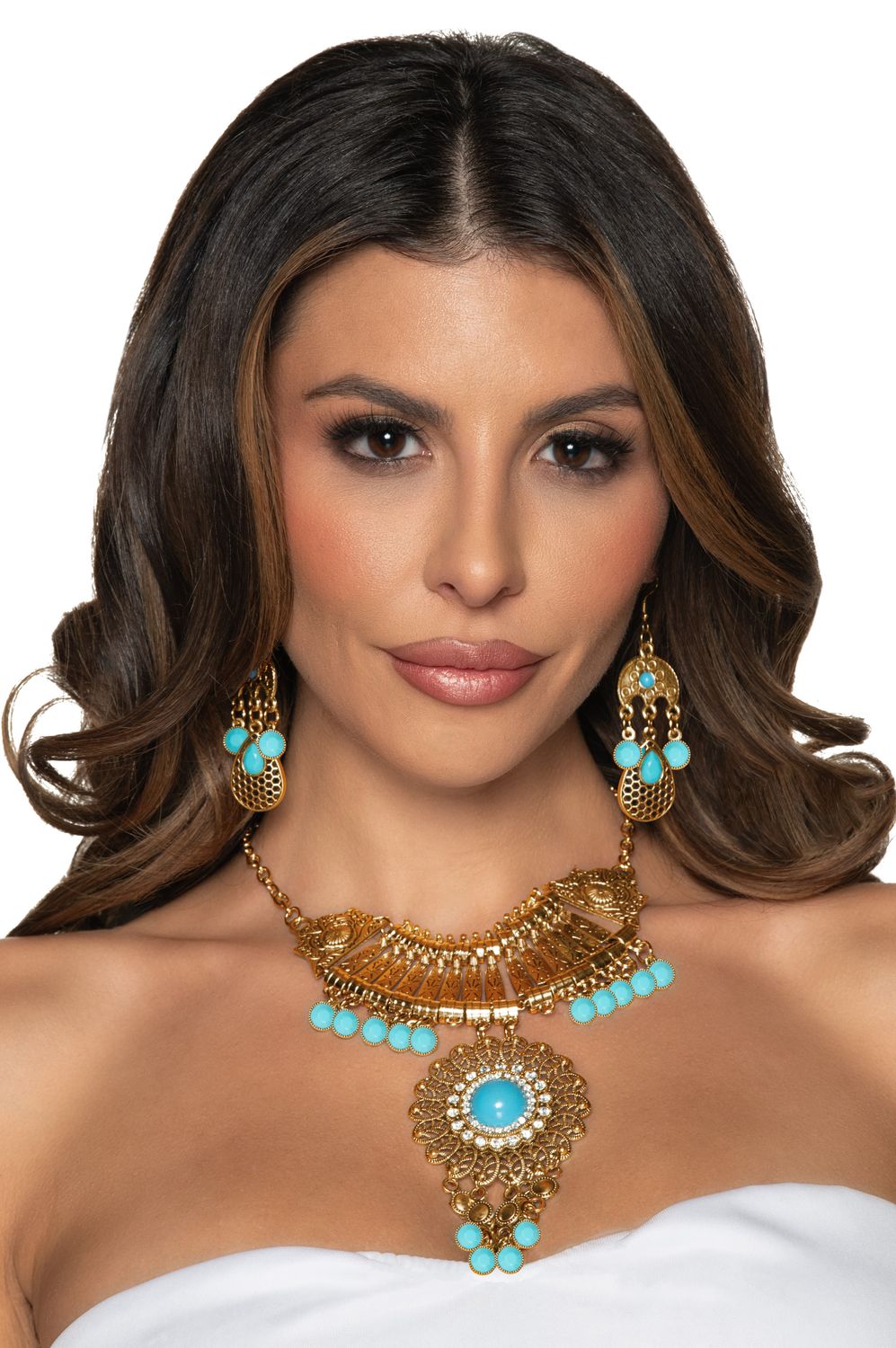 Turquoise &amp; Gold Necklace &amp; Earring Set
