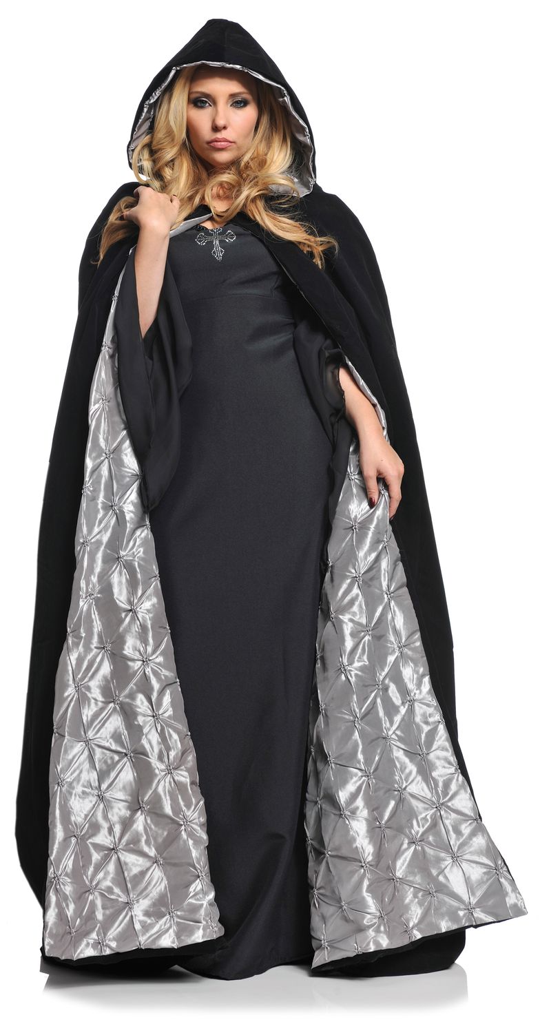 63” Deluxe Velvet &amp; Satin Cape With Embossed Lining Silver