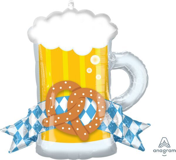 Oktoberfest Mug - 26" Helium Filled Foil Balloon, Ribbon