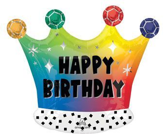 Happy Birthday Crown  - 18" Helium Filled Foil Balloon, Ribbon