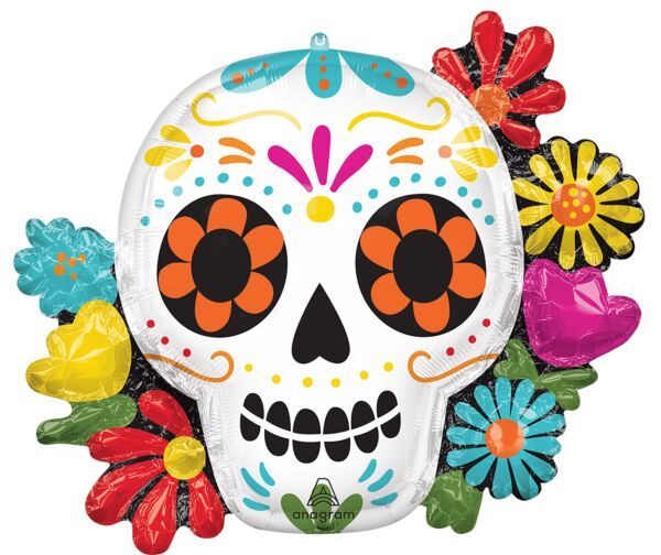 Sugar Skull Hothouse Heritage - 25" Helium Filled Foil Shaped Balloon, Ribbon