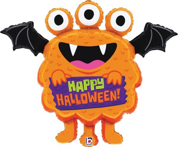 Friendly Halloween Monster - 35" Helium Filled Foil Shaped Balloon, Ribbon