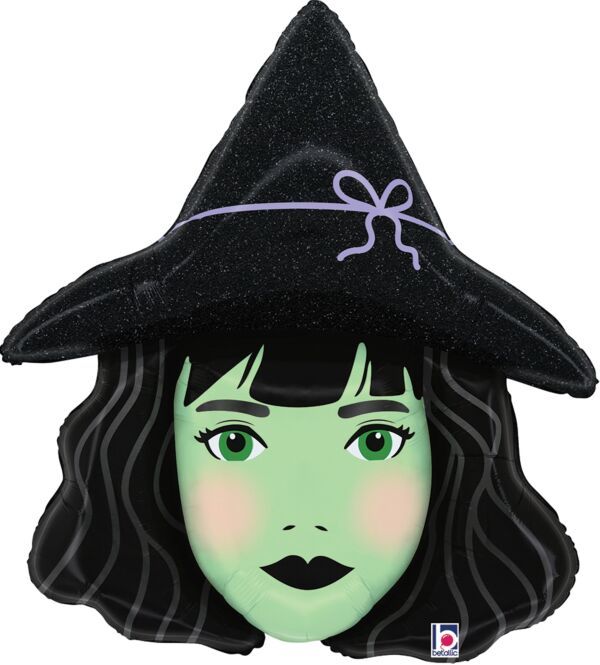 Pretty Witch - 33" Helium Filled Foil Shaped Balloon, Ribbon