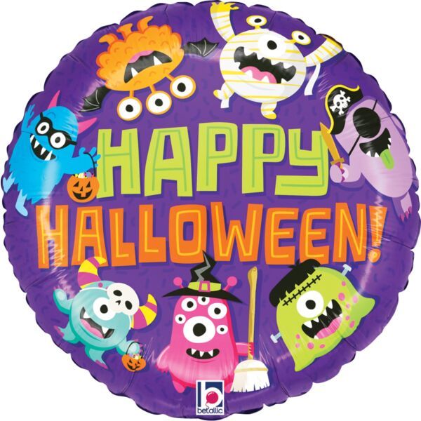 Halloween Monster Party - 18" Helium Filled Foil Shaped Balloon, Ribbon