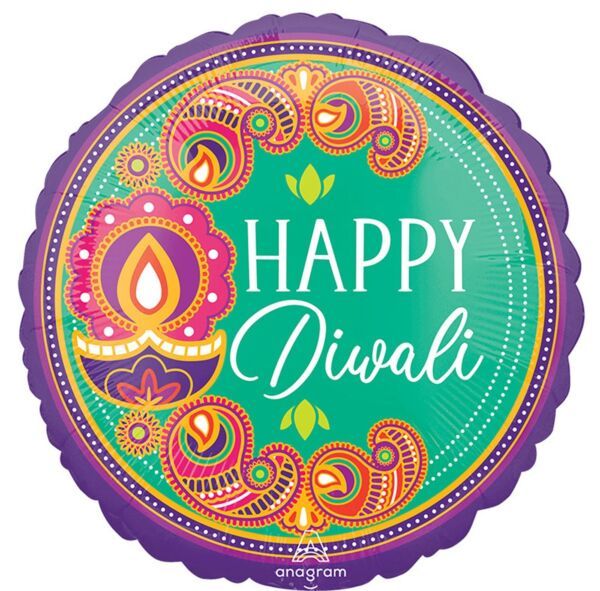 Diwali Rangoli Dream  - 17" Helium Filled Foil Balloon, Ribbon