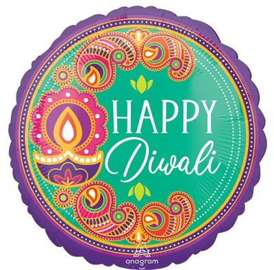 Diwali Rangoli Dream  - 17" Helium Filled Foil Balloon, Ribbon