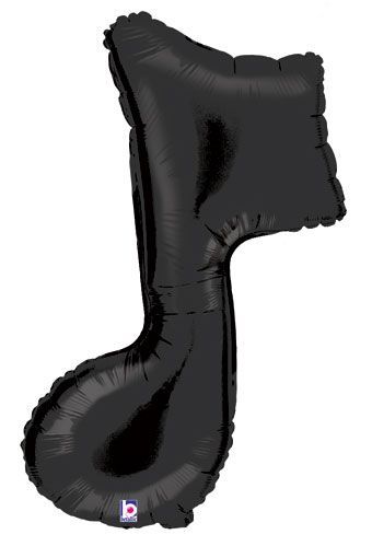 Black Single Music Note - 40" Helium Filled Foil Balloon, Ribbon