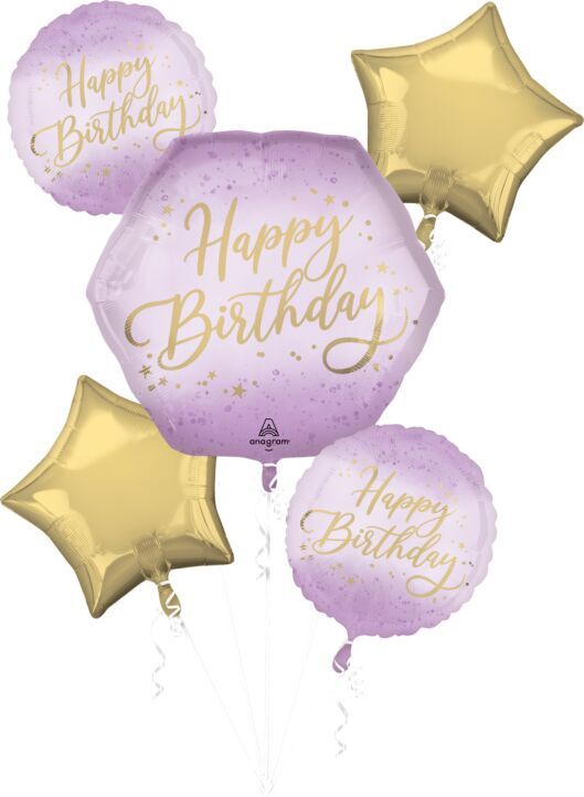 Lavender Luxe Birthday - Helium Filled Foil Balloon, Ribbon and Basic Weight
