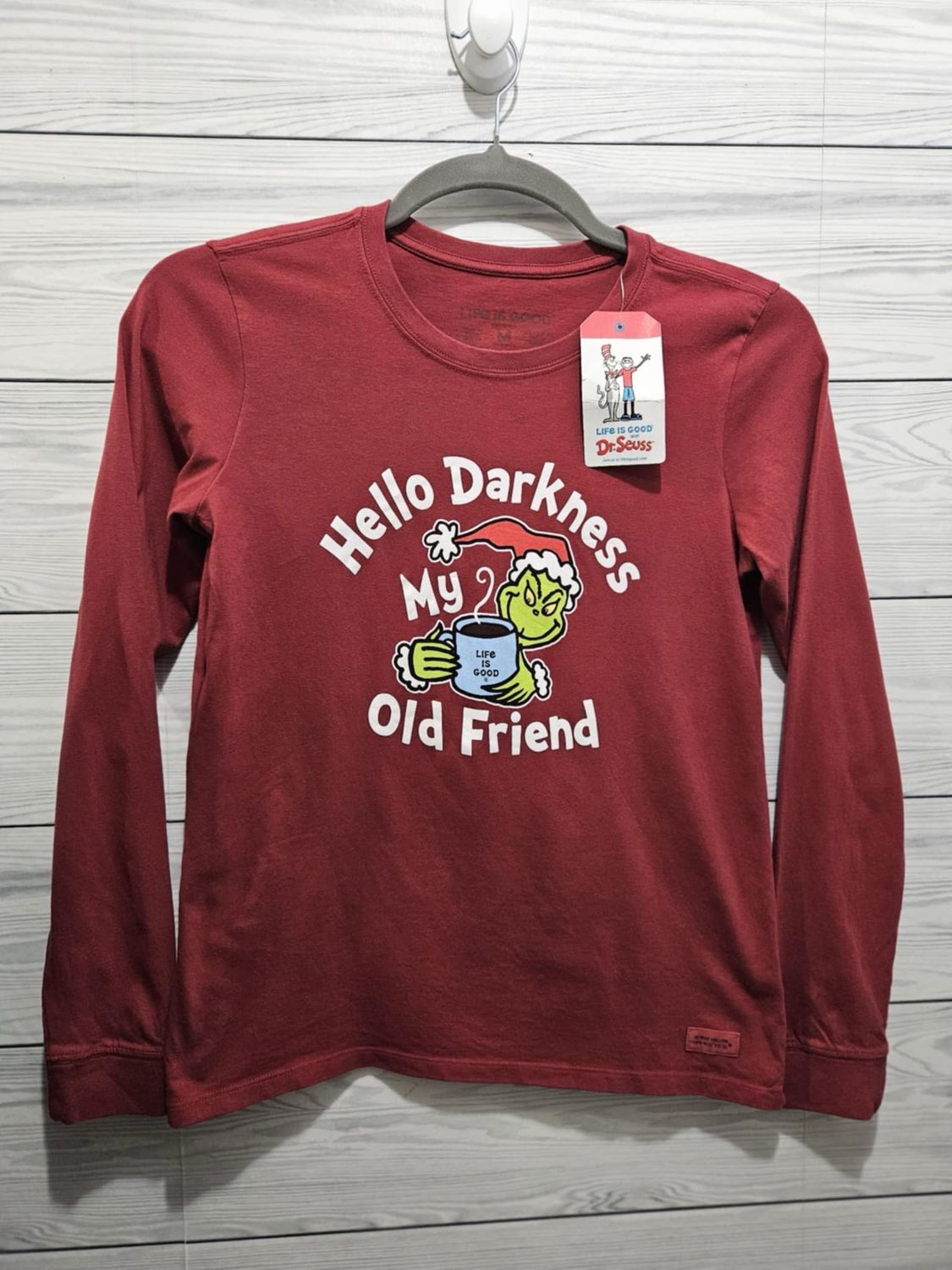 Brand New  Life Is Good Christmas grinch Long Sleeve Shirt. Sz Med