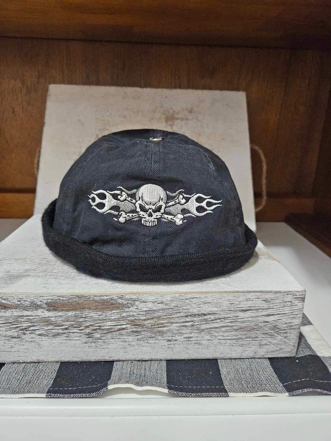 Skull with Flames On Black Cap ( One Size Fits All) CSI Capsmith INC