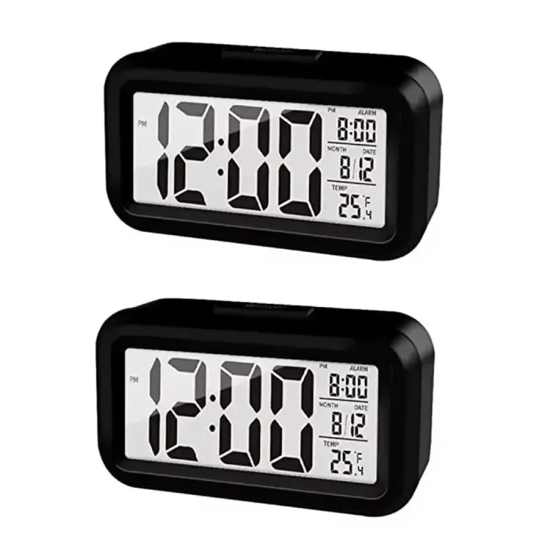 1pc LED Multifunction Digital Alarm Clock  Electronic Backlight Table, Color: 2pc black